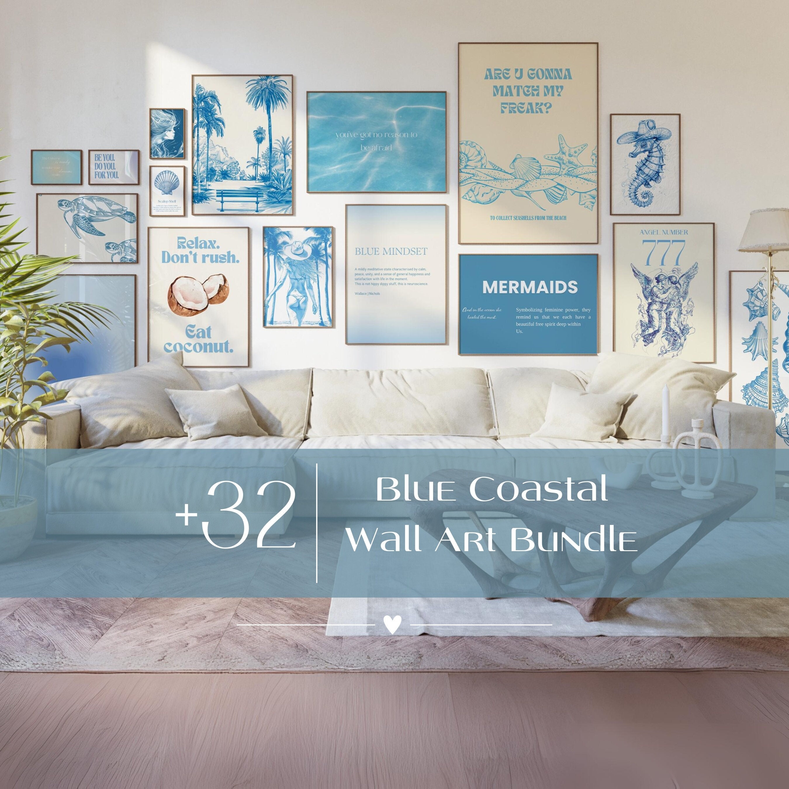 Coastal Cowgirl Wall Art Bundle Light Blue Gallery Set Trendy Beachy ...