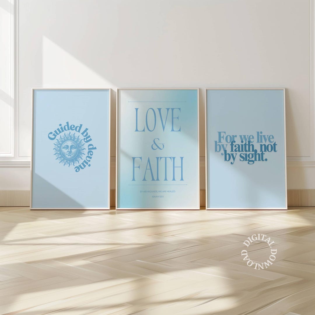 Blue Christian Wall Art Set of 3 Scripture Poster Downloadable Bible ...
