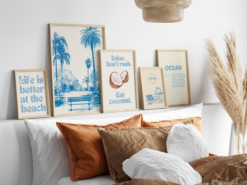 Coastal Cowgirl Wall Art Bundle Light Blue Gallery Set Trendy Beachy ...