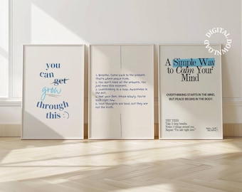 Mental Health Wall Art Prints, Set Of 3 Motivational Quote Posters, Therapy Office Decor Affirmation Posters Downloadable Office Wall Art