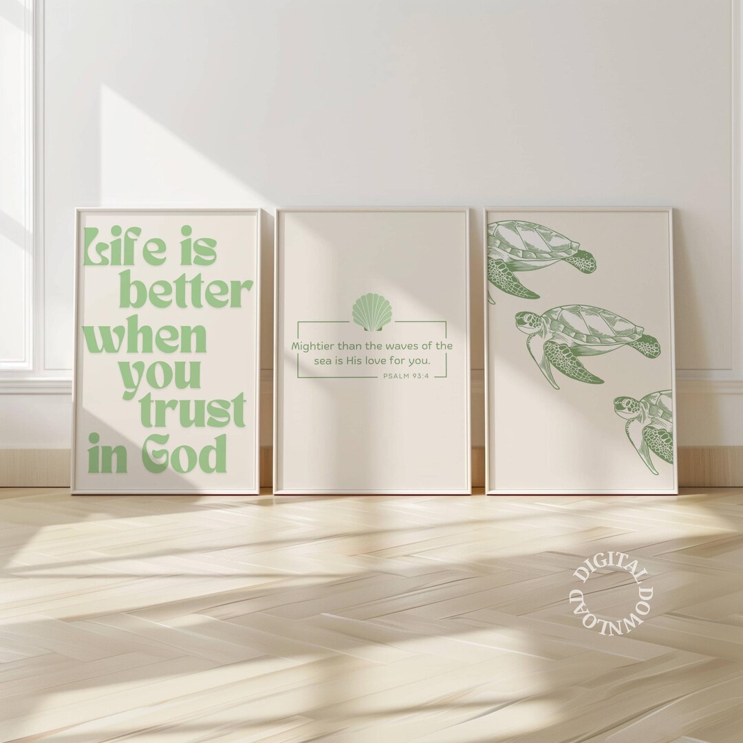 Sage Green Christian Wall Art Coastal Print Set of 3 Downloadable Bible ...