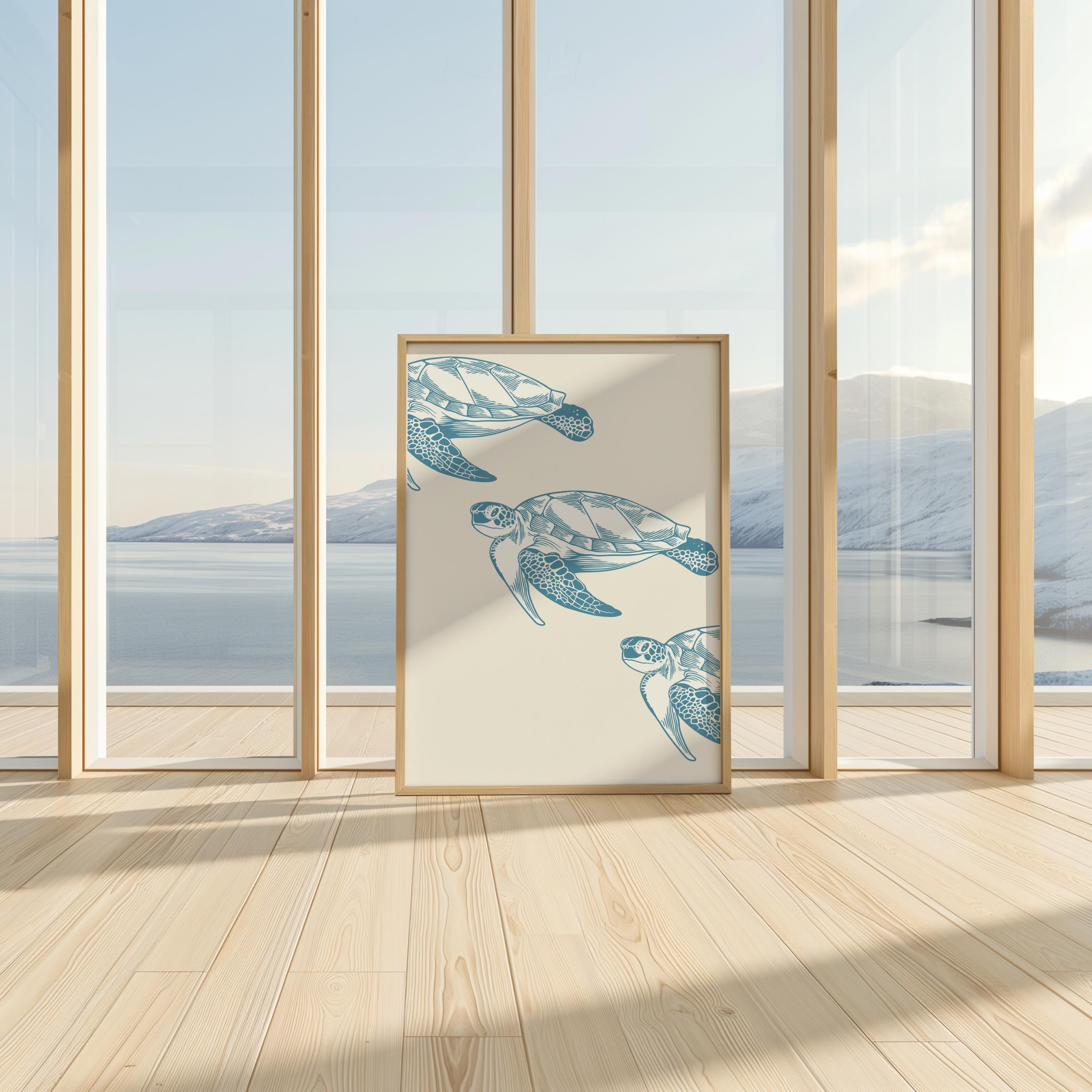 Coastal Wall Art Set of 3 Nautical Prints Light Blue Wall Art Calming ...