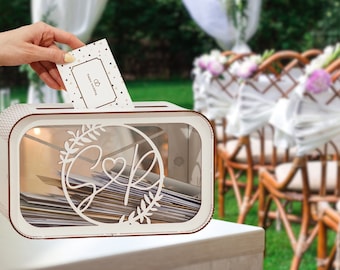 Caja de tarjeta de boda personalizada, caja de tarjeta de boda con nombre de madera, tarjeta de boda única, caja de dinero para boda, caja de tarjeta para boda, regalos de boda