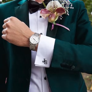 Gemelos personalizados con caja de regalo, propuesta de padrinos de boda, gemelos con nombre y letra personalizados, regalo de gemelos de boda, regalo para él.