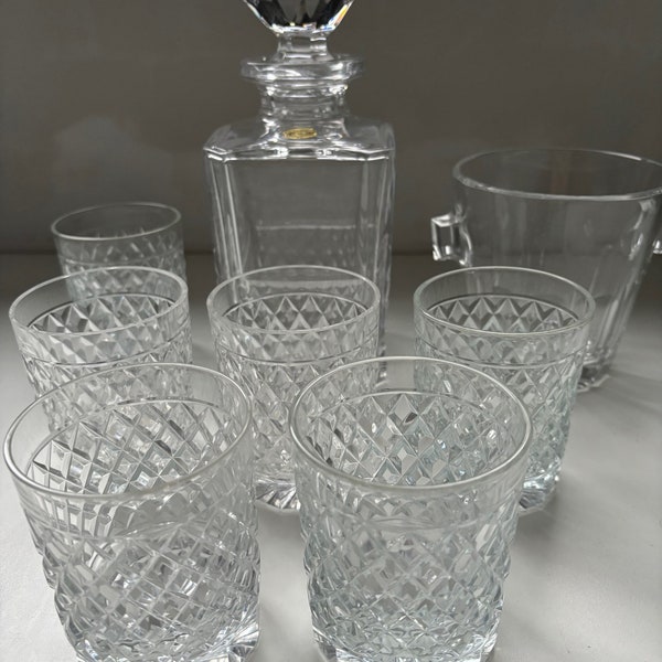 Set complet de whisky Val Saint Lambert de 8 pièces - cristal taillé