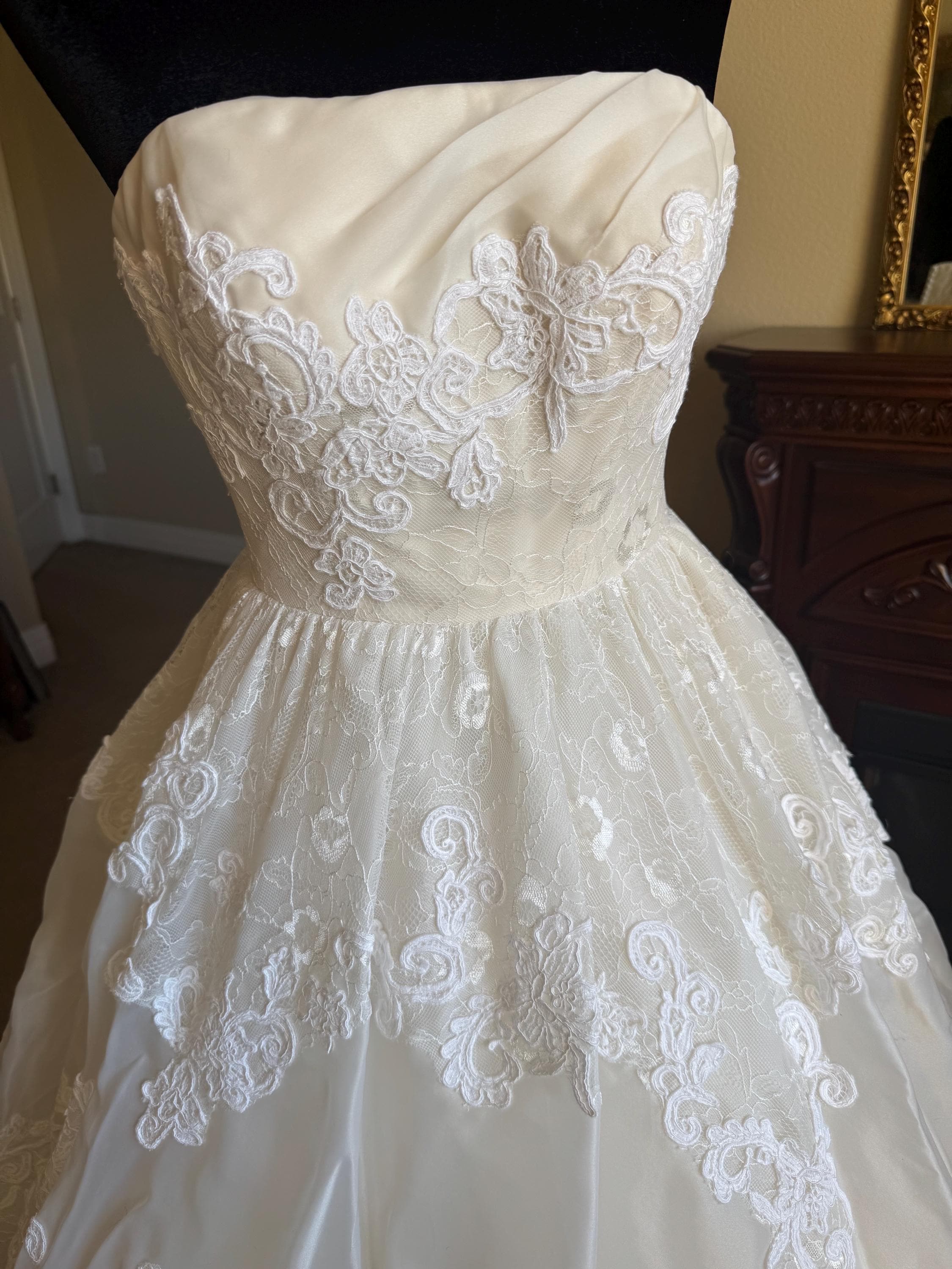 navy blue dress for baby girl Never Worn Melissa Sweet Lace Appliqué V-Neck Wedding Dress main image 1