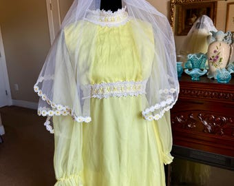 Vintage Sylvia Ann Formal Dress or Wedding Dress - Bridgerton Style - Daffodil Yellow - Cleaned and Preserved!!