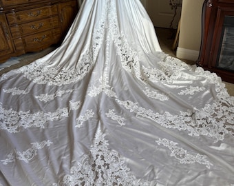 Vintage Mon Cheri Wedding Dress- New Old Stock - Basque Waist - Fairytale Princess, Beaded Lace and Satin Ballgown- Cathedral Train!