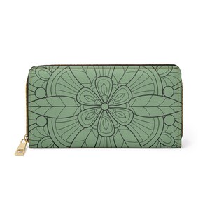 Green Mandala Zipper Wallet