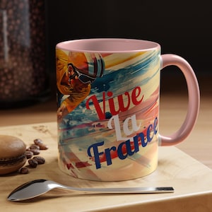 Amante del ciclismo / Tour de Francia / Jersey amarillo / Viva La France / Amantes del café Taza de café con acento de 11 oz