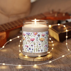 Wildflowers Watercolor Illustration Nature Inspired Home Decor Apple harvest Scented Soy Candle 9oz