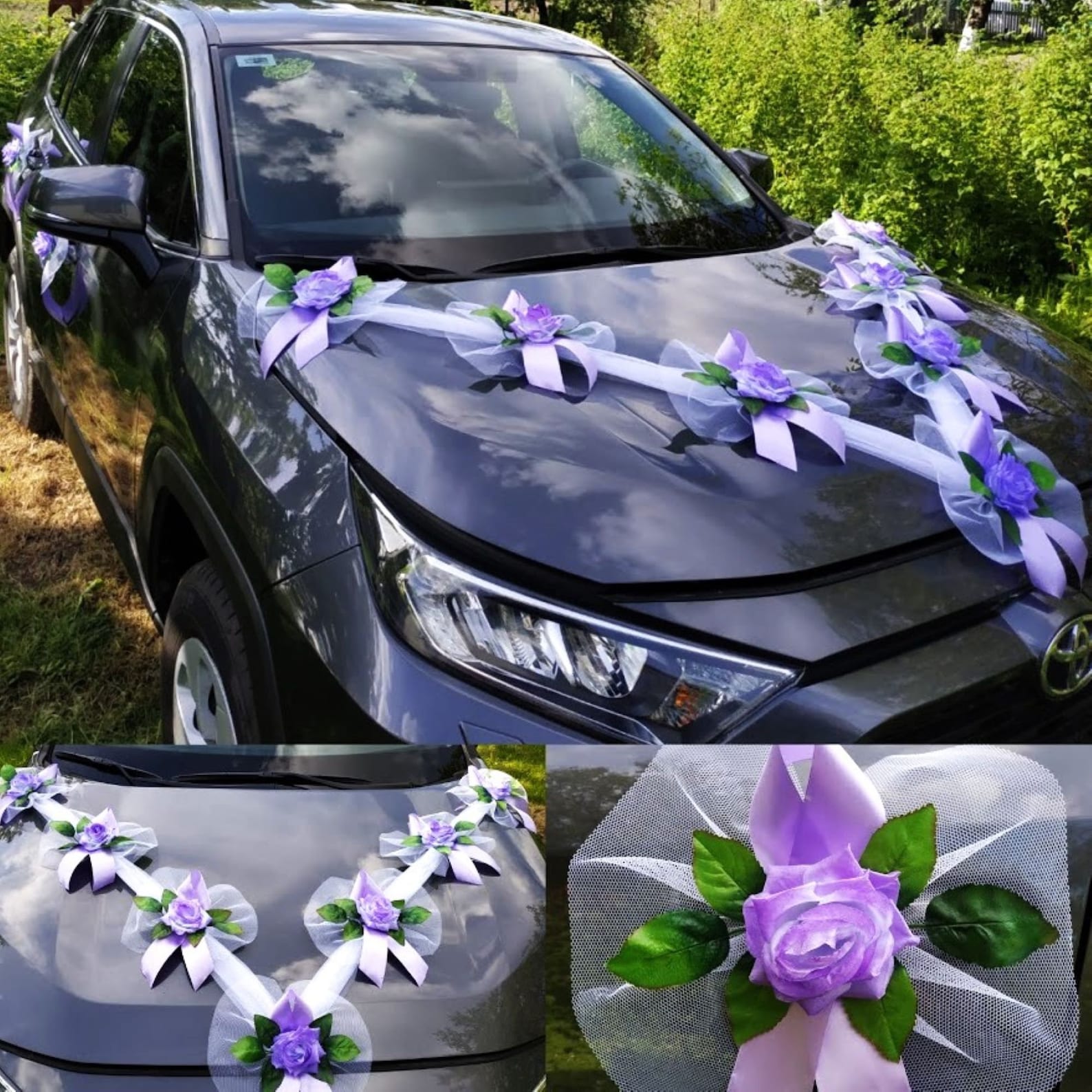 Wedding Car Ribbon and Bow Set With Decorative Flowers - Complete Just ...