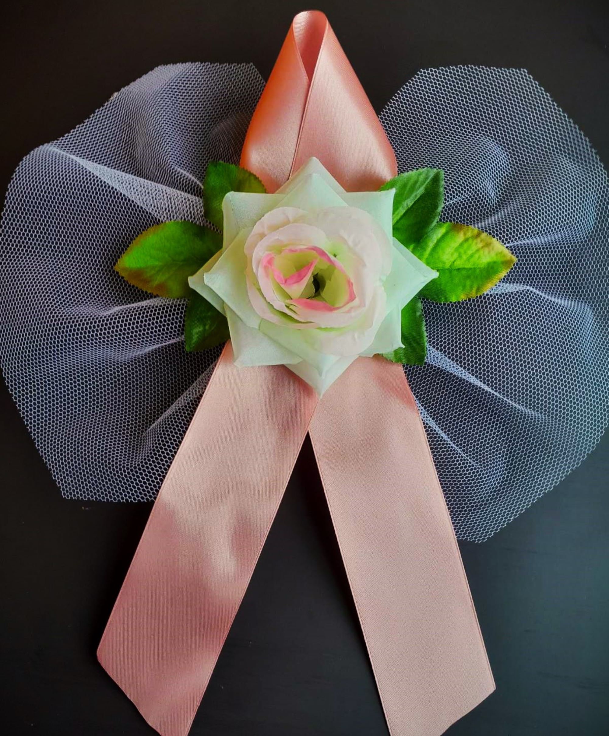 Lazos Blancos Para Coche De Boda - Encaje Y Perlas - 30 Cm - Decoración Vintage Para Antena O Espejos