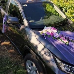 Elegant Wedding Car Decor - Purple or Pink Roses Bouquet - Boho Chic Car Flowers Kit