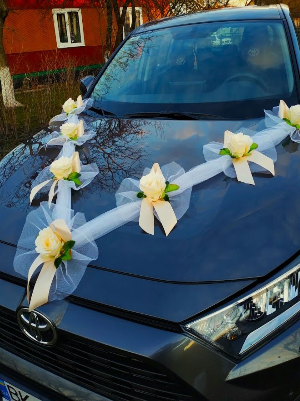 Elegant Wedding Car Decoration Kit - Silk Roses, Bows & Ribbons Set ...