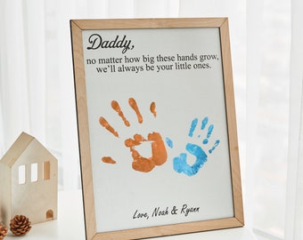 DIY Hands Down Print Art Craft The Best Daddy Ever, Personalized Dad Wooden Sign, Custom Kids Handprint Kit, Fathers Day Gift from Kids