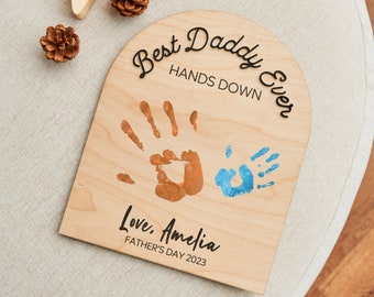 DIY Hands Down Print Art Craft The Best Daddy Ever, Personalized Dad Wooden Sign, Custom Kids Handprint Kit, Fathers Day Gift from Kids