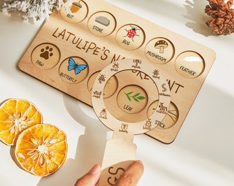 Custom Kids Wooden Nature Hunt Board, Nature Scavenger Hunt Board,Nature Walk Tray,Montessori Gift for Nature Lover, Kids Outdoor Activities