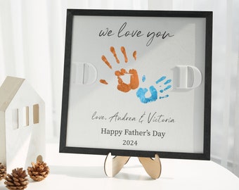 DIY Hands Down Print Art Craft Love Daddy, Personalized Dad Wooden Sign, Custom Engraved Kids Handprint Kit, Fathers Day Gift from Kids