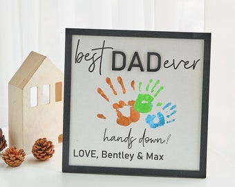 DIY Hands Down Print Art Craft The Best Dad Ever, Personalized Dad & Kids Wooden Sign, Custom Kids Handprint Kit, Fathers Day Gift from Kids