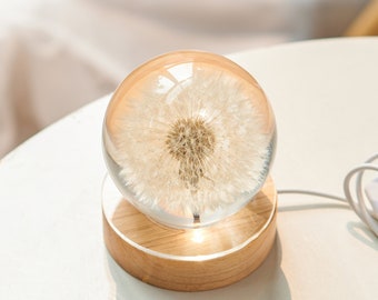 Dandelion Flower Lamp, Nature Flowers Night Light, Dandelion Night Light, Handmade Real Flower Gift, Pressed Flower Art Lamp