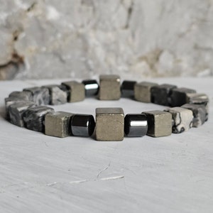 Pulsera de lujo para hombre con piedras cúbicas / Jaspe Mapa / Pirita / Hematita / ARRTIFEX