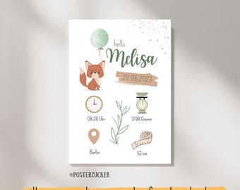 Birth poster I Animals poster I personalizable birth board 1st, 2nd, 3rd, 4th, 5th, 6th, birthday I personalized I instant download I template