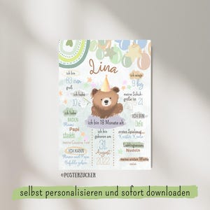 Teddy milestone poster I Teddy fans I personalizable birth board 1st, 2nd, 3rd, 4th, 5th, 6th birthday I birth poster