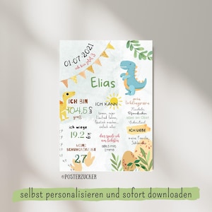 Dino-Meilensteinposter I Dino-Fans I personalisierbare Geburtstafel 1.,2.,3.,4.,5.,6., Geburtstag I Geburtsposter
