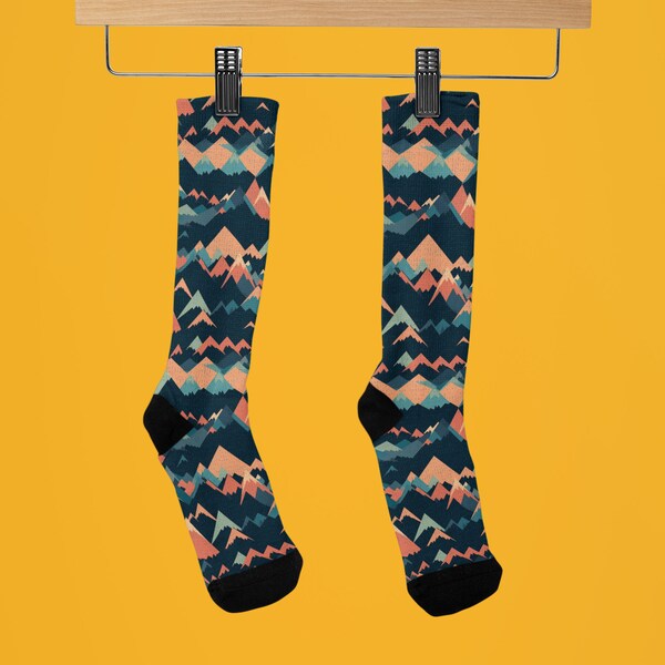 Colorful Mountain Peak Socks - Outdoor-Inspired Alpine Pattern - Cozy and Stylish Footwear - Unique Design - #MountainPatternSocks