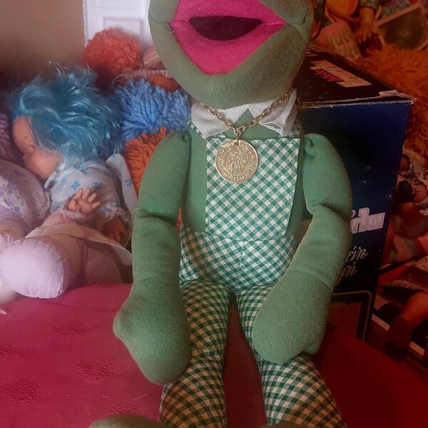 Vintage 1980s Sweet Kermit the Frog Plush from The Muppet Show by greek company Pinocchio Brothers.