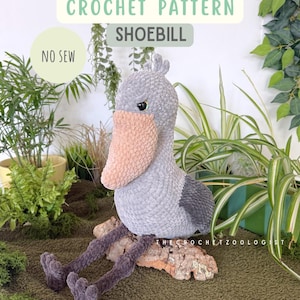 Shoebill Stork Crochet Pattern - realistic bird crochet plush pattern, wildlife plush, African animals, the crochet zoologist