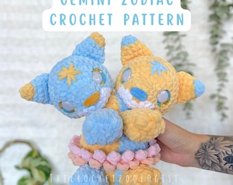 Patrón de crochet de peluche del zodiaco Géminis, amigurumi del signo zodiacal, regalo de peluche del zodiaco, el zoólogo del crochet