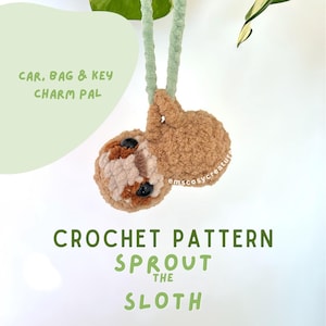 Virkmönster för Sloth Charmimal: Bil-, väska- och nyckelberlock (PDF-mönster)