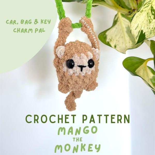 Mango the monkey crochet charmimal PDF pattern - crochet car charm, bag charm, key charm, thecrochetzoologist