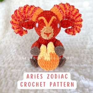Patrón de crochet del zodiaco Aries, peluche de crochet del signo zodiacal carnero/cabra, regalo de peluche para amantes de la astrología, el zoólogo de crochet