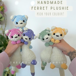 Handmade Floppy Ferret Plushie - Crocheted ferret plushie, handmade stuffed animal, cute gift for ferret and wildlife fans