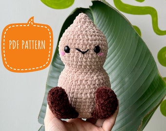 Peter The Peanut PDF Crochet Pattern - No Sew Crochet Pattern, food amigurumi, food crochet pattern, jellycat crochet, jellycat, plushie