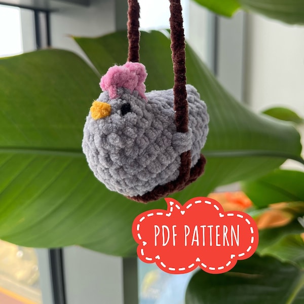 chicken on a swing PDF crochet pattern - crochet chicken, chicken pattern, chicken Amigurumi, car accessories