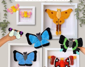 7-in-1 Moth & Butterfly Crochet Specimens - wildlife crochet bundle, pinned framed bugs, market crochet, the crochet zoologist