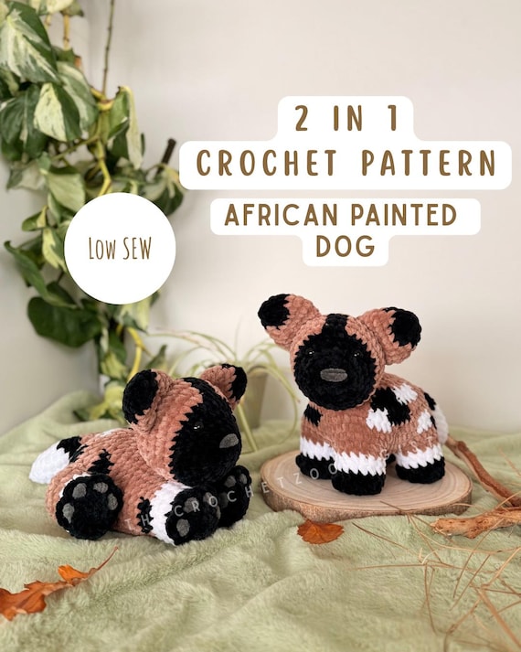 African painted dog crochet pattern, endangered species plushie, 2 in 1 pattern, the crochet zoologist