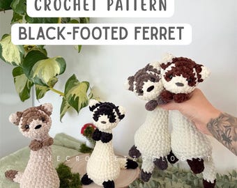 Floppy Ferret Crochet Pattern, black footed ferret plush, wildlife lovers gift, animal crochet , thecrochetzoologist