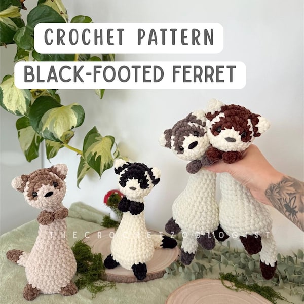 Floppy Ferret Crochet Pattern, black footed ferret plush, wildlife lovers gift, animal crochet , thecrochetzoologist