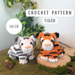 Modello all'uncinetto per tigre in piedi - modello di peluche amigurumi di specie in via di estinzione, modello all'uncinetto carino, lo zoologo all'uncinetto