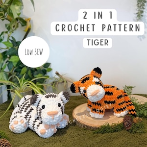 Modello all'uncinetto 2 in 1 per tigre - peluche di specie in via di estinzione, peluche di tigre, amigurumi di tigre, lo zoologo all'uncinetto