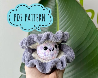 Carlos The Clam PDF crochet pattern - No Sew Crochet, plush pattern, clam and pearl, jellycat plushie, jellycat crochet, sea creatures plush