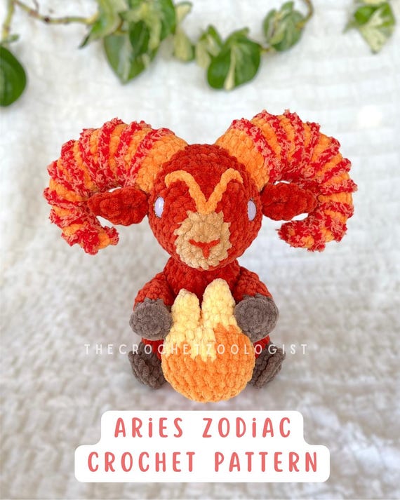 Aries Zodiac Crochet Pattern, ram/goat star sign crochet plushie, astrology lovers plush gift, the crochet zoologist