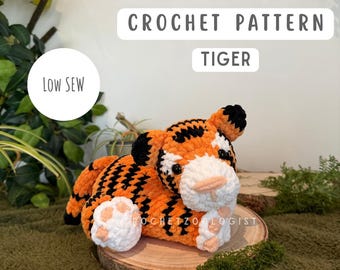 Tiger lying crochet pattern - endangered species amigurumi plush pattern, cute crochet pattern, the crochet zoologist