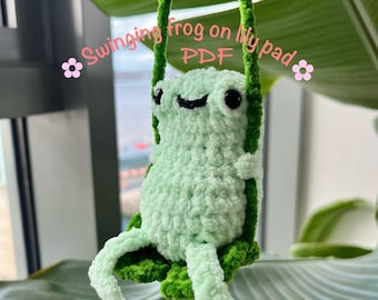 frog on a lily pad swing PDF crochet pattern  - crochet frog pattern, crochet swinging animal, frog crochet, crochet car accessories