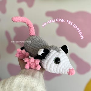 Opossum crochet pattern no sew, opossum plushie, beginners crochet, opossum no sew, opossum amigurumi, emscosycreatures trash pals